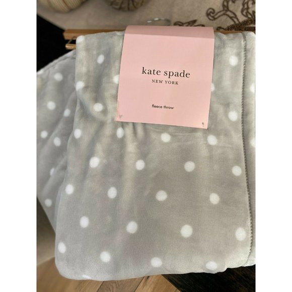 kate spade Other - Kate Spade Gray White Polka Dot Fleece Throw 50x70